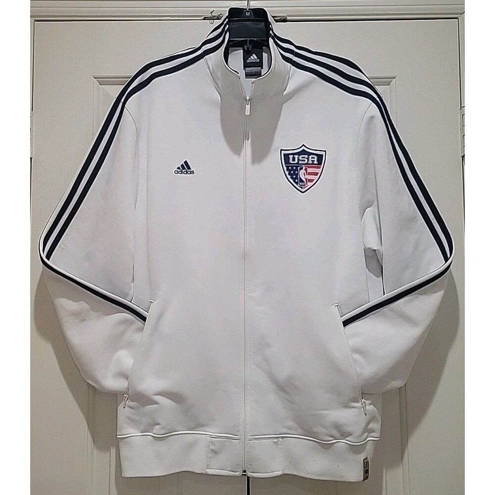 Adidas NBA USA Basketball Team Track Jacket White Embroidered Size Large